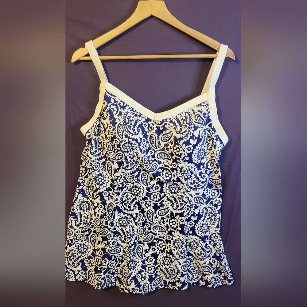 Swimsuits For All Blue and White Paisley One Piece Swimdress. Size 16